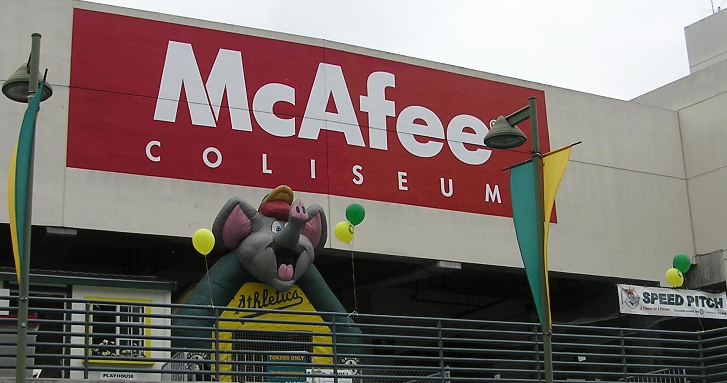 Exterior views of McAfee Coliseum, Oakland